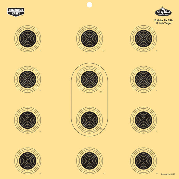 Birchwood Casey 35024 Dirty Bird 10 Meter Air Rifle Target Bullseye Hanging Tagboard Target 12