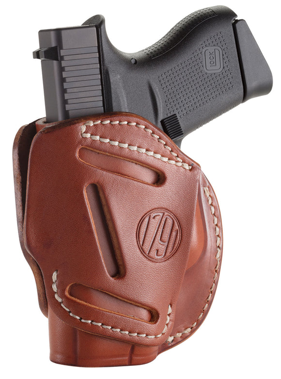 1791 Gunleather 3WH2CBRA 3 Way  Brown Leather OWB fits Glock 42/Ruger LCP/S&W Bodyguard Ambidextrous Hand