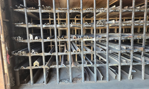 Steel stacked inside of the United Supply Inc. warehouse.